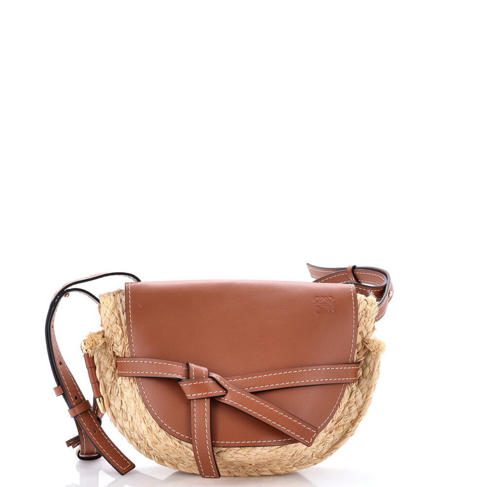 Loewe Small Gate Shoulder Bag Leather with Raffia